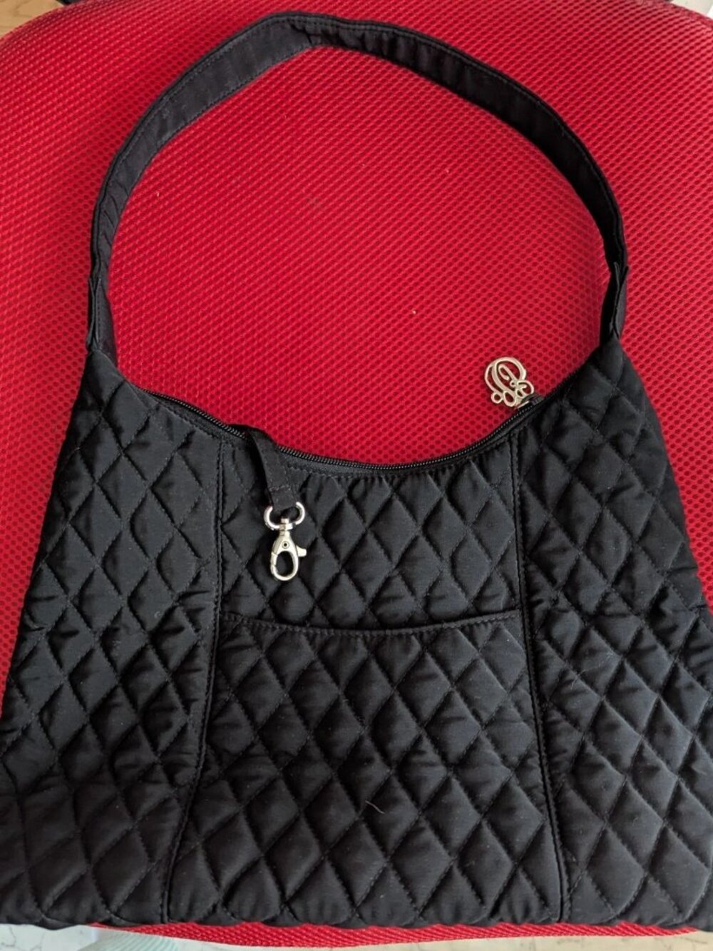 Vera Bradley Black Quilted Handbag Purse Hobo 1 Strap Shoulder Bag Purse Zipper